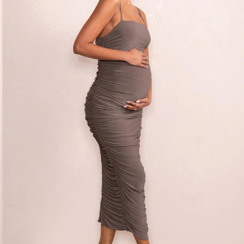 Club L London ruched midi maternity dress, US 4/small mocha